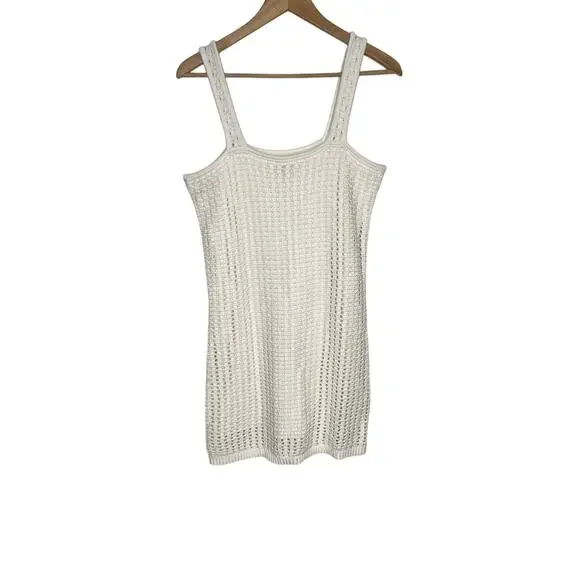 Gap Sleeveless Crochet Mini Dress Womens SP White Square Neck Cotton Minimalist - Picture 3 of 12